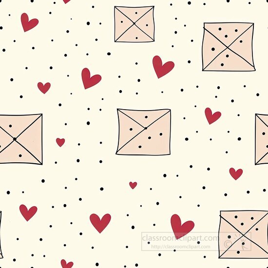 hand drawn love envelopes and hearts pattern