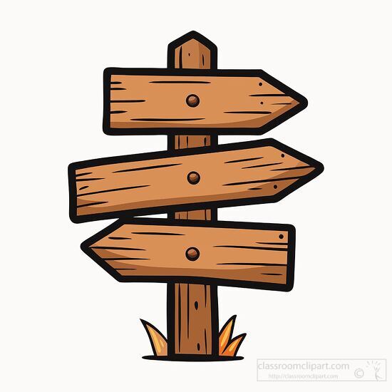 hand drawn wooden signpost with simple directional arrows