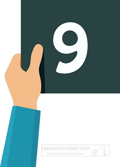 hand holds a sign with number nine