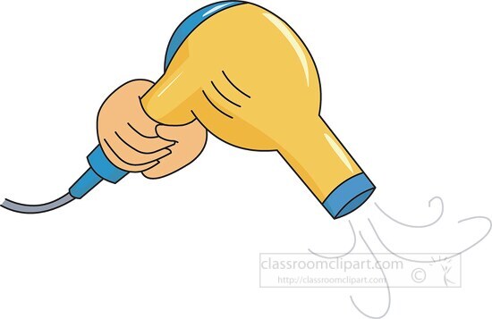 hand holds a yellow hair dryer