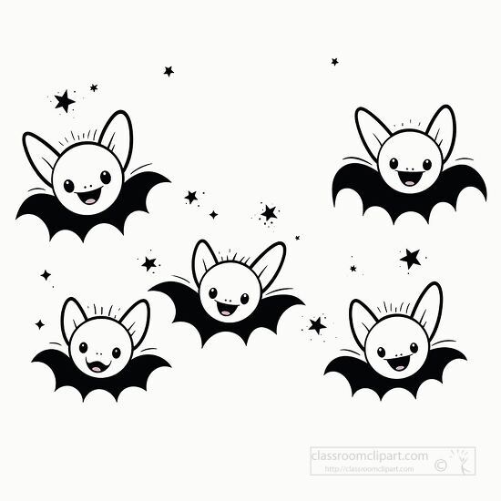 happy bats with big eyes and cheerful expressions fluttering