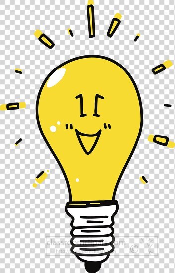 happy bright yellow light bulb with a friendly face