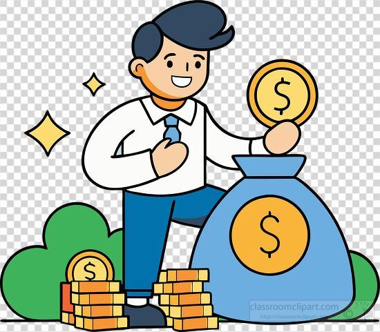 happy businessman surrounded by money transparent