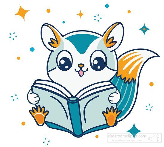 happy cartoon squirrel with an open book clipart