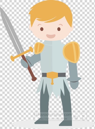 happy child knight with a golden shield
