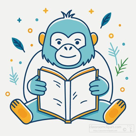 happy gorilla enjoying reading a book
