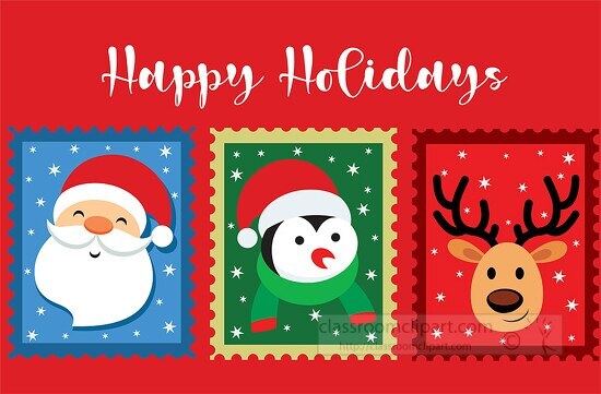 happy holiday christmas stamps clipart