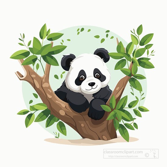 happy panda with paws on tree stump clip art