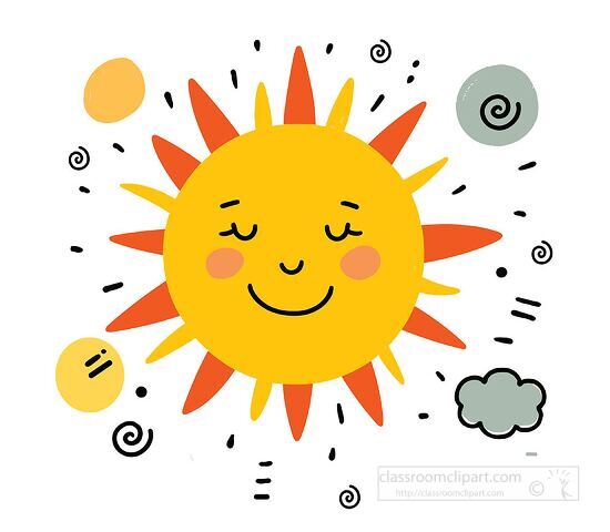 happy sun with closed eyes and orange rays