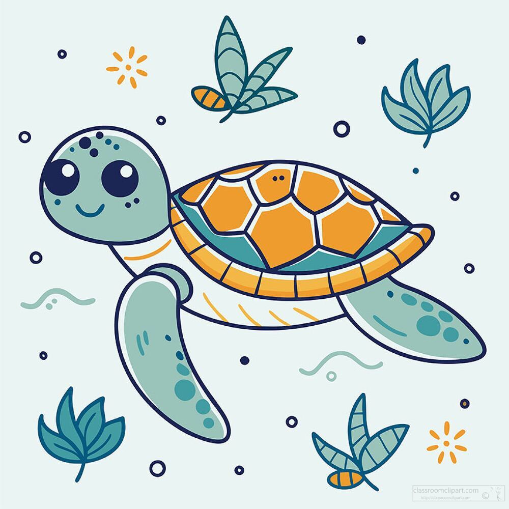 happy turtle with a patterned shell is swimming