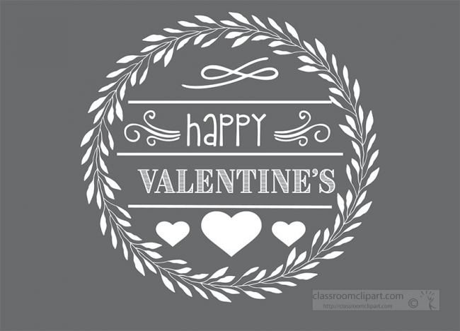 happy valentines botanical design with hearts gray color clipart