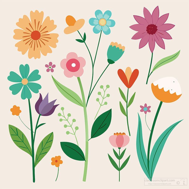 harming collection of illustrated flowers in various shapes and 