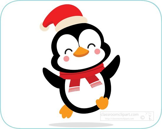 hat wearing happy penguin dancing with joy clipart