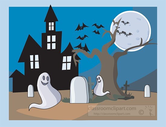 haunted house ghosts surrounded by ghosts clipart