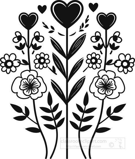 heart centered floral arrangement with ornamental leaves