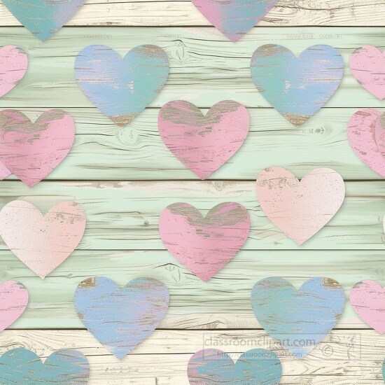 heart decorations on blue and white wooden boards