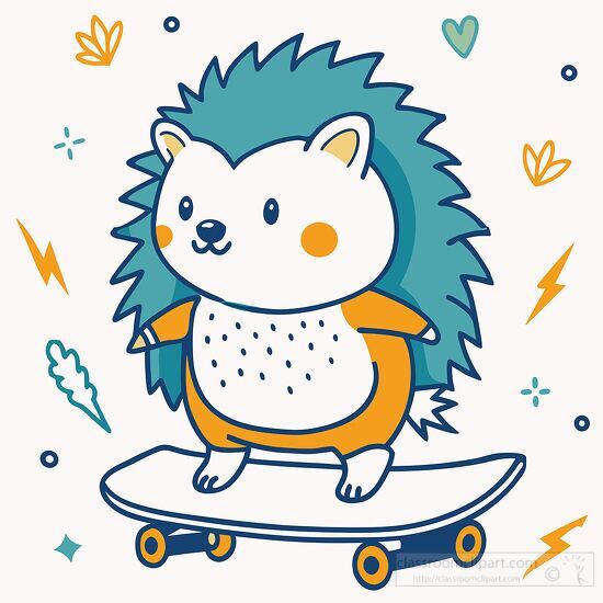 hedgehog riding a skateboard clipart