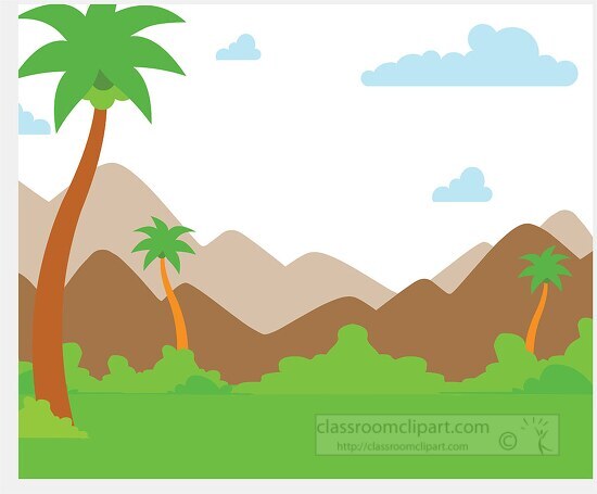 high desert with palm trees and mountains in background clipart