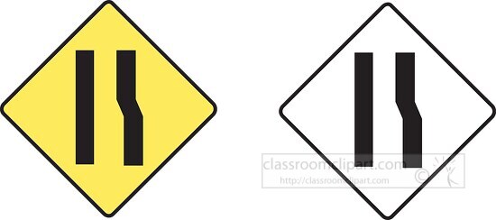highway sign shows road narrowing clipart 