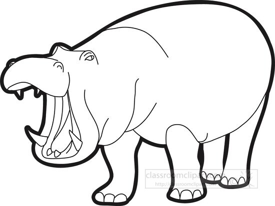 hippopotamus open mouth showing teeth black outline clip art