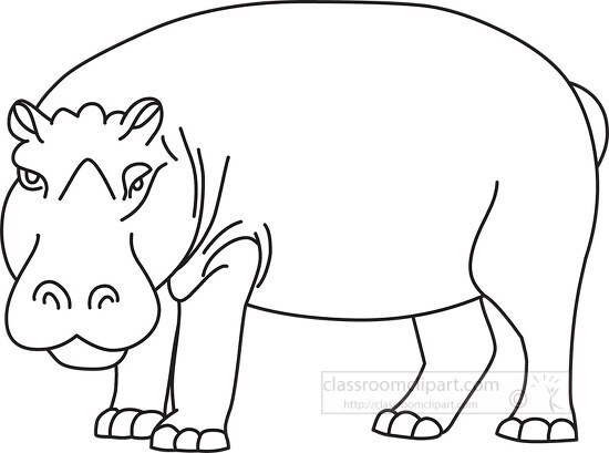 hippopotamus standing black outline printable clip art