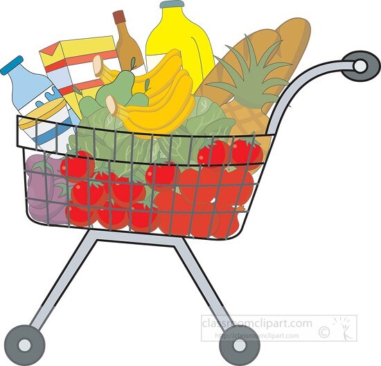 hopping cart filled with a variety of food clip art