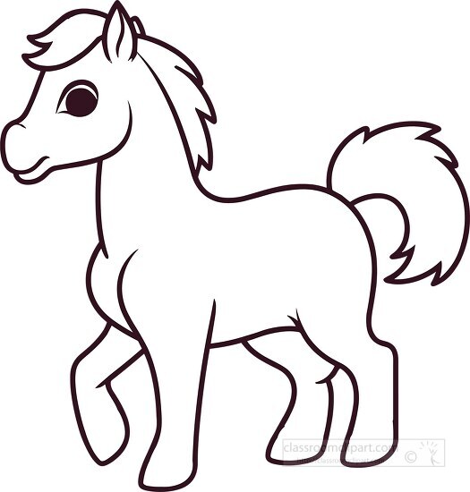 horse coloring page with a black and white outline