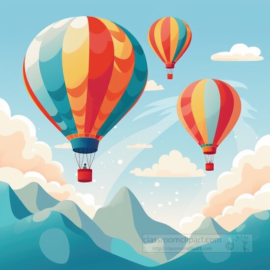 hot air balloons with colorful patterns rise in a tranquil sky