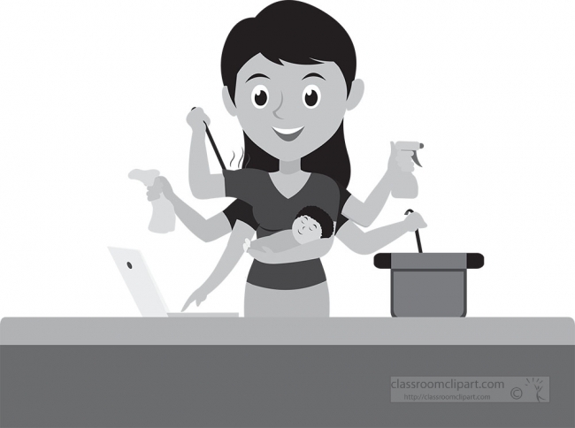 housewife multitasking gray color clipart