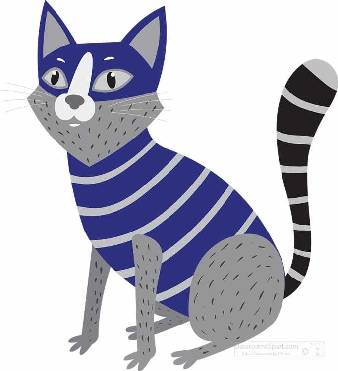 illustrated gray stripped cat gray color clipart