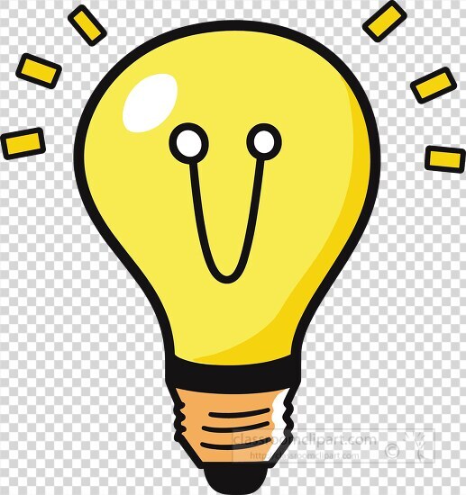 Illustration of a cheerful light bulb with a radiant yellow colo