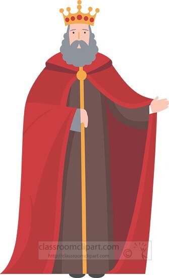illustration of a medieval ruler holding a scepter and extending