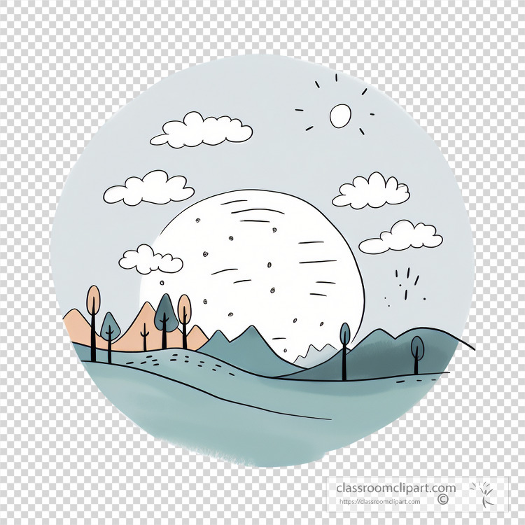 illustration of a twilight scene with a moon and scattered cloud