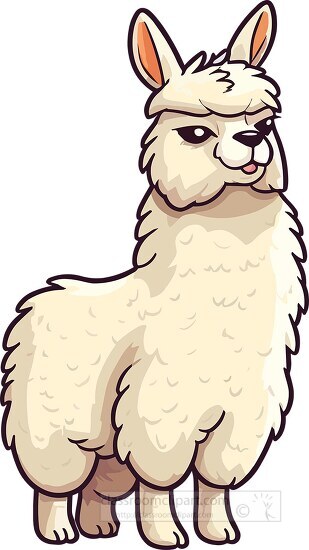 illustration of a white llama standing up clip art