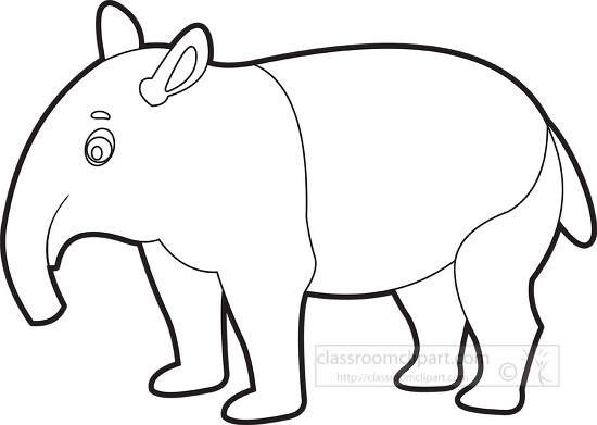 illustration of cartoon style tapir black outline clip art