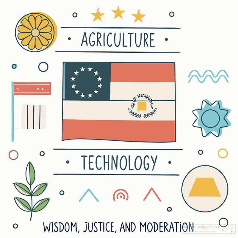 Illustration of Georgia state flag with agricultural and technology