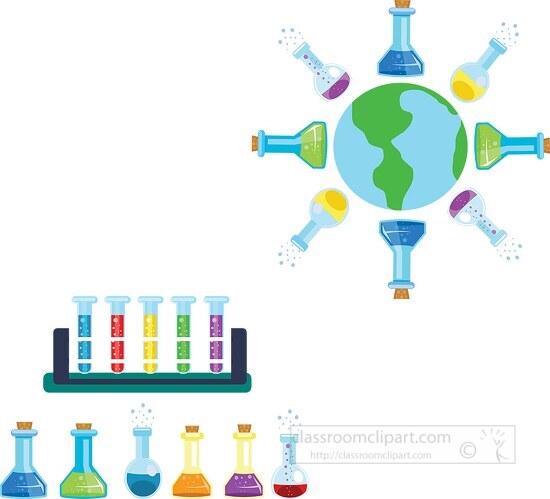 illustration of science beaker flasks test tube white background