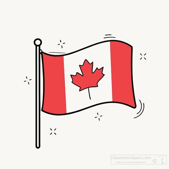 illustration of the flag of Canada waving in the wind hand drawn