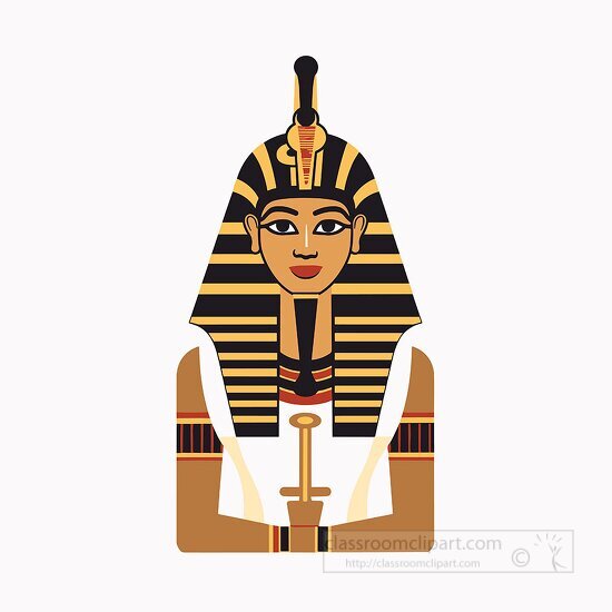 Illustrative icon of an Egyptian pharaoh with traditional headwe