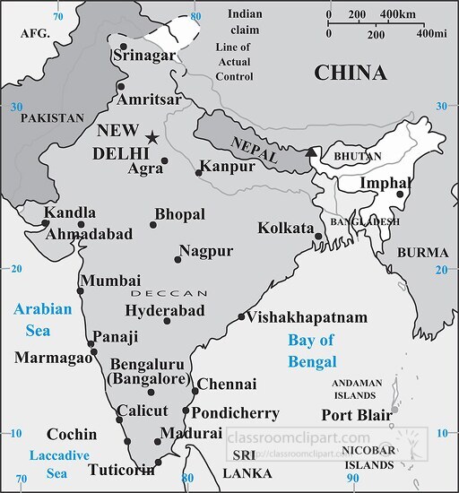 India country map gray color