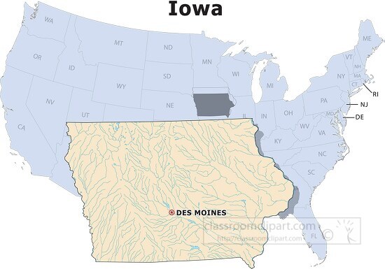 Iowa state large usa map clipart