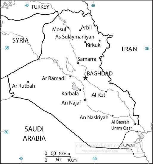 Iraq country map black outline