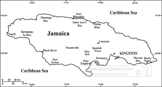 Jamaica country map black white