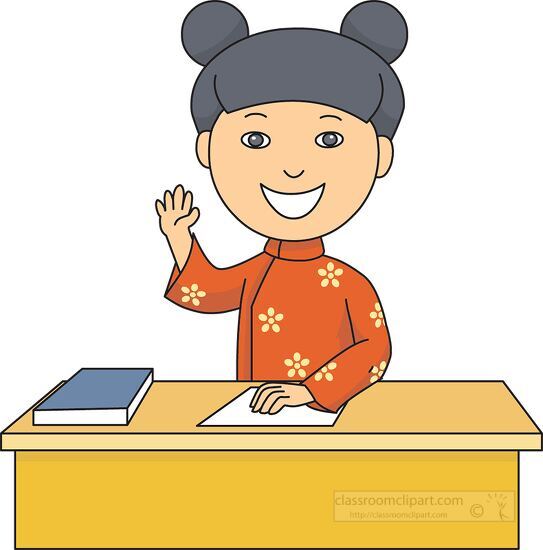 japanese students sits a desk clipart