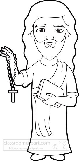 jesus christ holding rosary beads black outline clipart