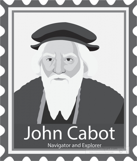 john cabot navigator explorer stamp style gray color clipart