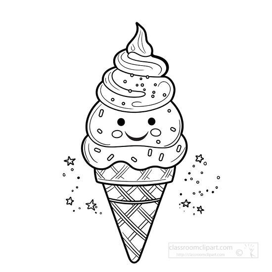 kawaii style ice cream cone with a smiling face