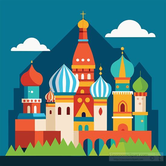 stylized representation of the Kremlin with bright and contrasting colors clipart