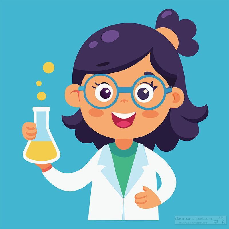 lab whiz young cartoon girl scientist smiling while holding a fl