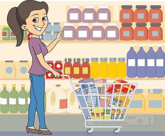 lady shopping at grocery store clip art